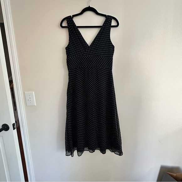 J. Crew Ribbed Crepe De Chine Silk Dot Dress Black Mid-Calf Womens Sz. 6 - Picture 3 of 5